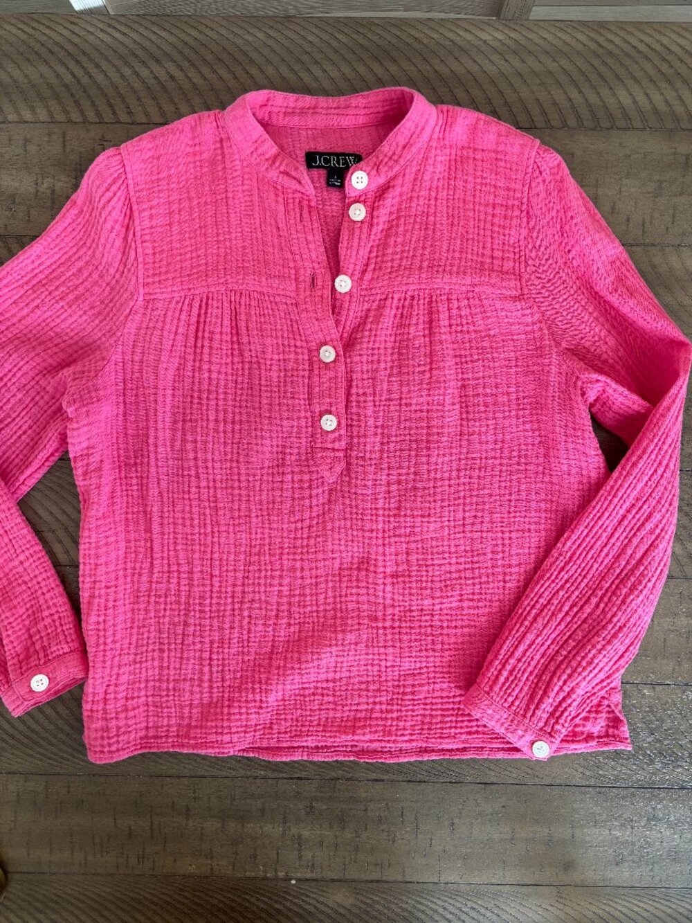 J.Crew Women’s Pink Cotton Gauze Popover Blouse Size Small Long Sleeve
